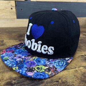 I Love Boobies Heart Snap Back Hat Baseball Cap Bullbot Floral Embroidered